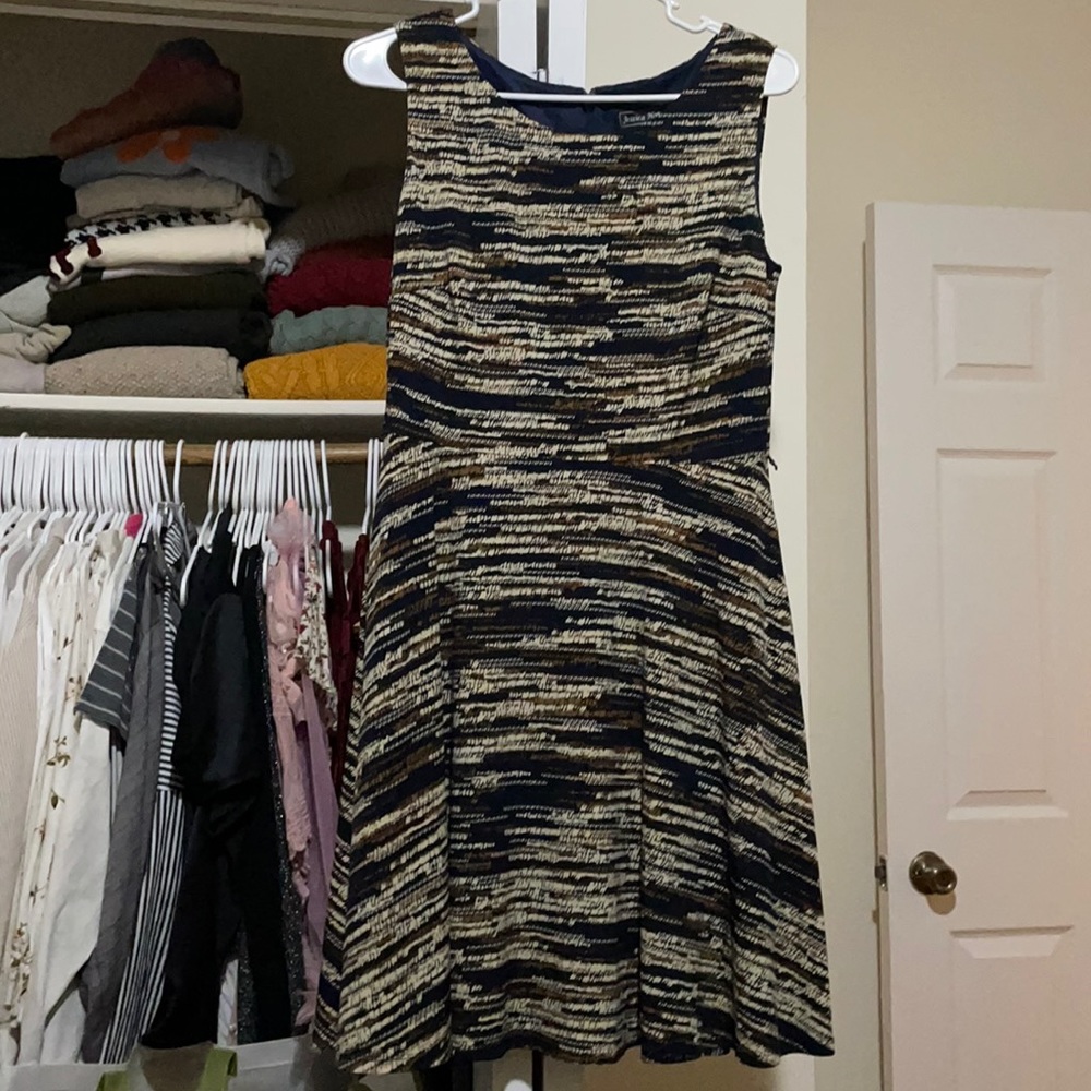 Navy & tan patterned dress